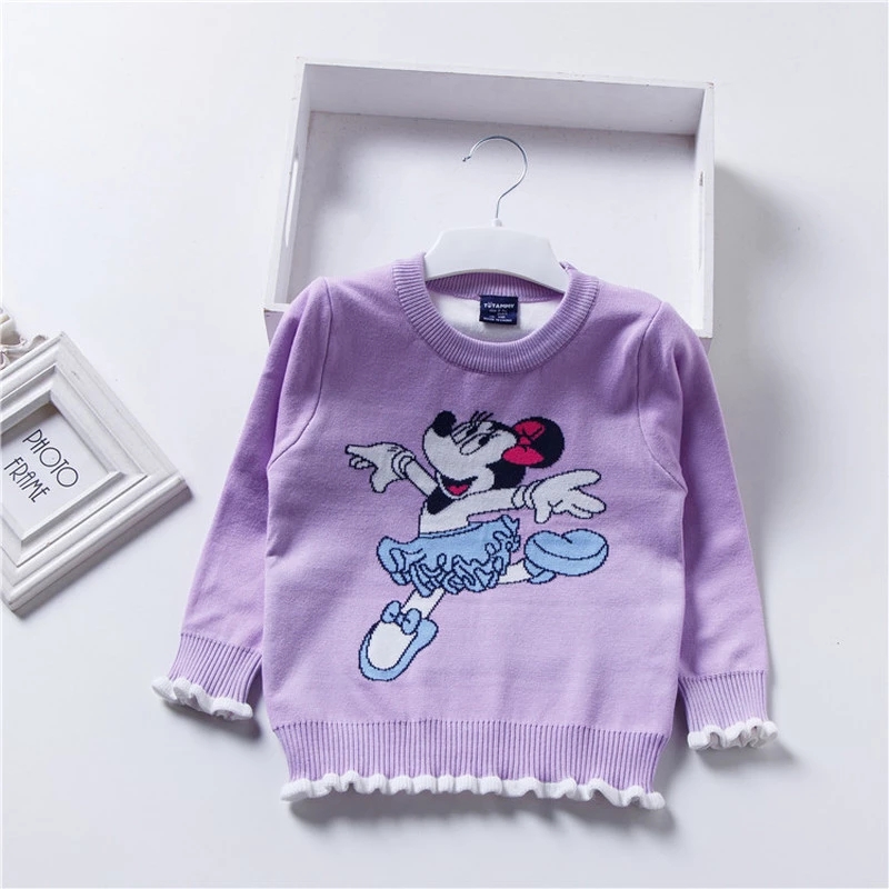 Autumn Toddler Girls Sweater Minnie Mouse Daisy Duck Embroidery Little Children’s Winter Top Kids Sweaters Pullover Warm Outfits alx