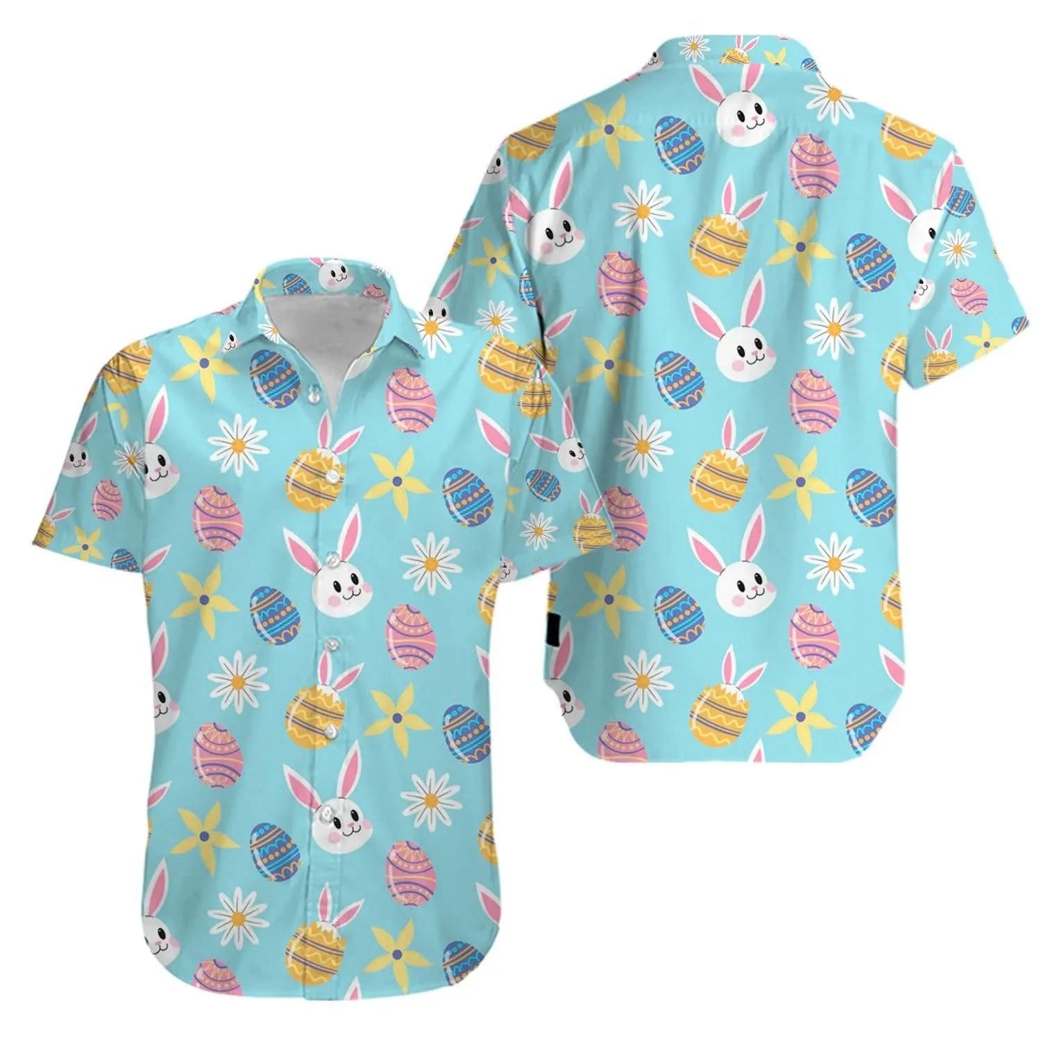 Bunny Love Egg Happy Easter Day Aloha Hawaiian Shirt Colorful Short Sleeve Summer Beach Casual Shirt For Men And Women