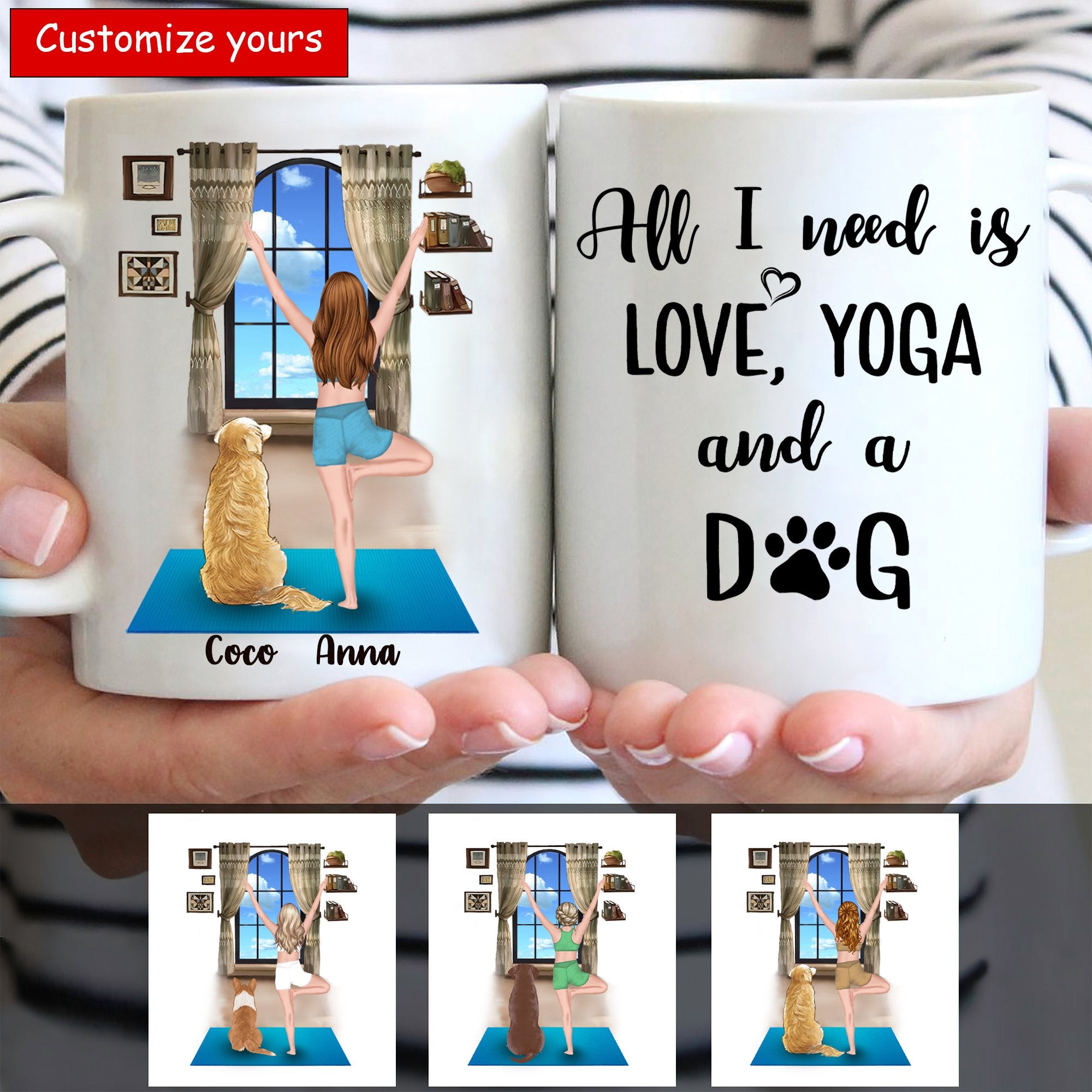 Customized Mugs All I Need Is Love Yoga And A Dog Girl Love Dog Paw Puppy Custom Gift Idea