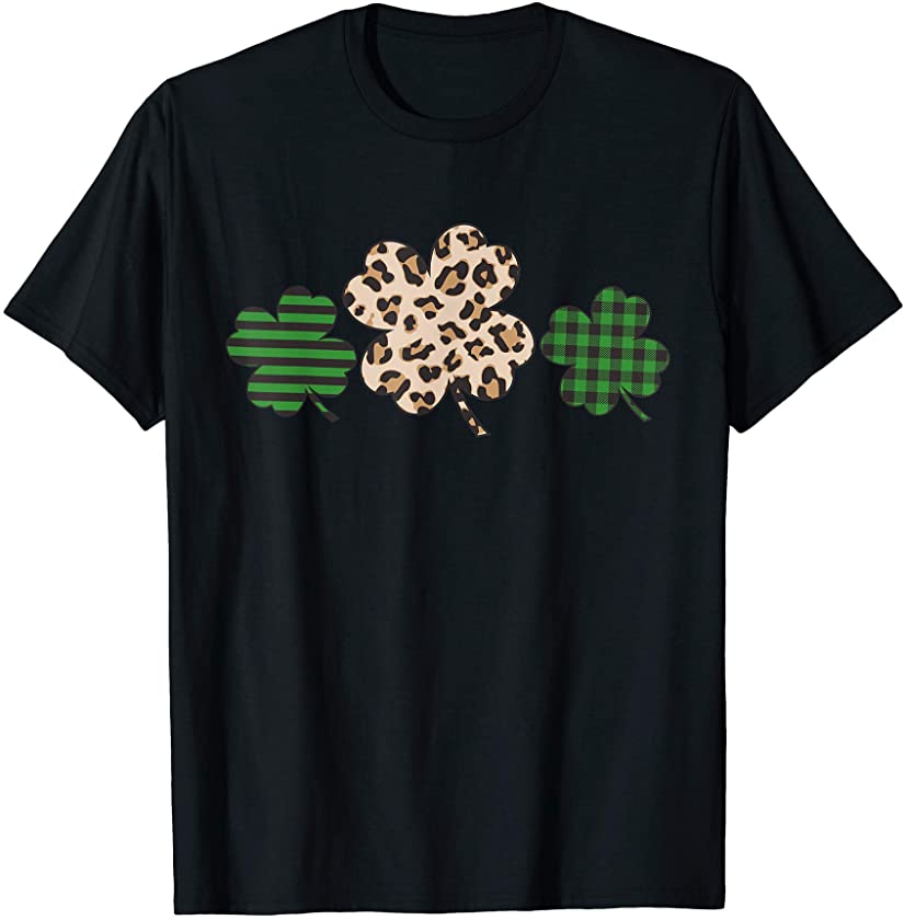 Striped Leopard Buffalo Plaid Shamrock St Patricks Day T-Shirt