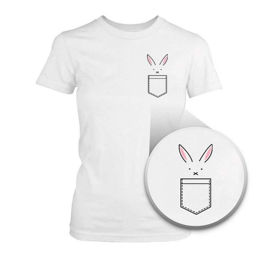 Bunny In Pocket Women’s T-shirt Easter Tee Cute Rabbit Pocket Printed Shirt