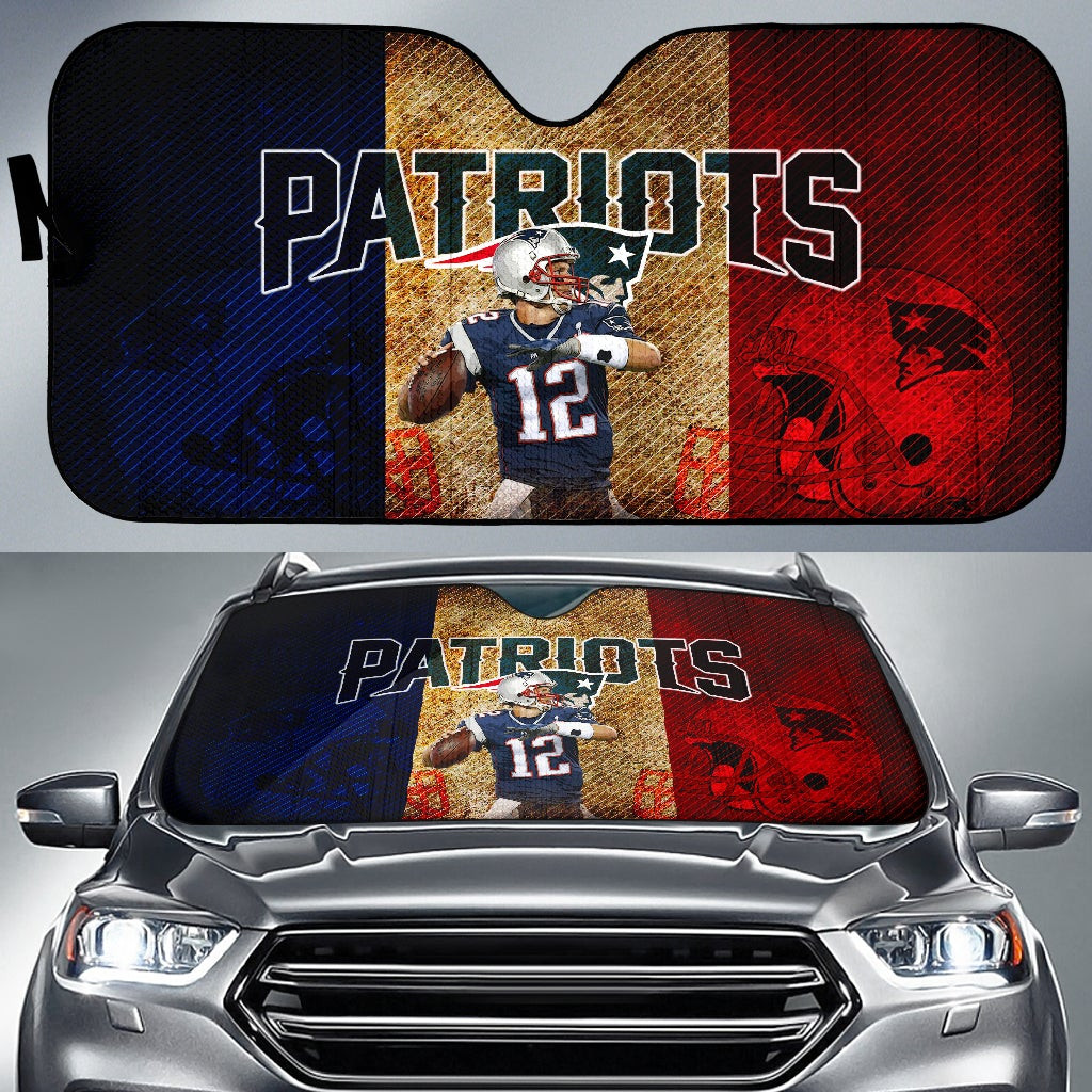 New England Patriots American Football Team Car Sunshade Tom Brady Throwing Rugby Ball Without Glove Car Sun Shade