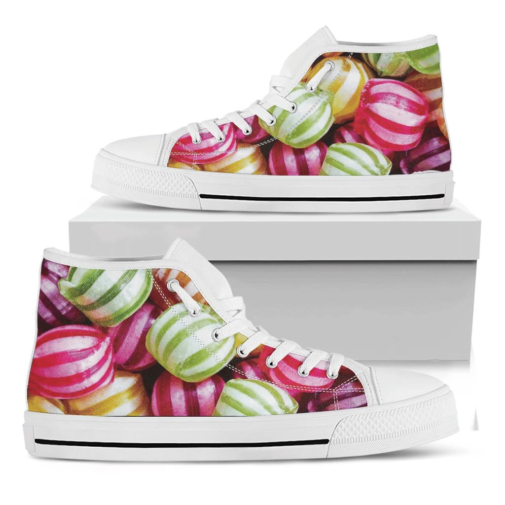 Colorful Candy Ball Print White High Top Shoes For Men And Women