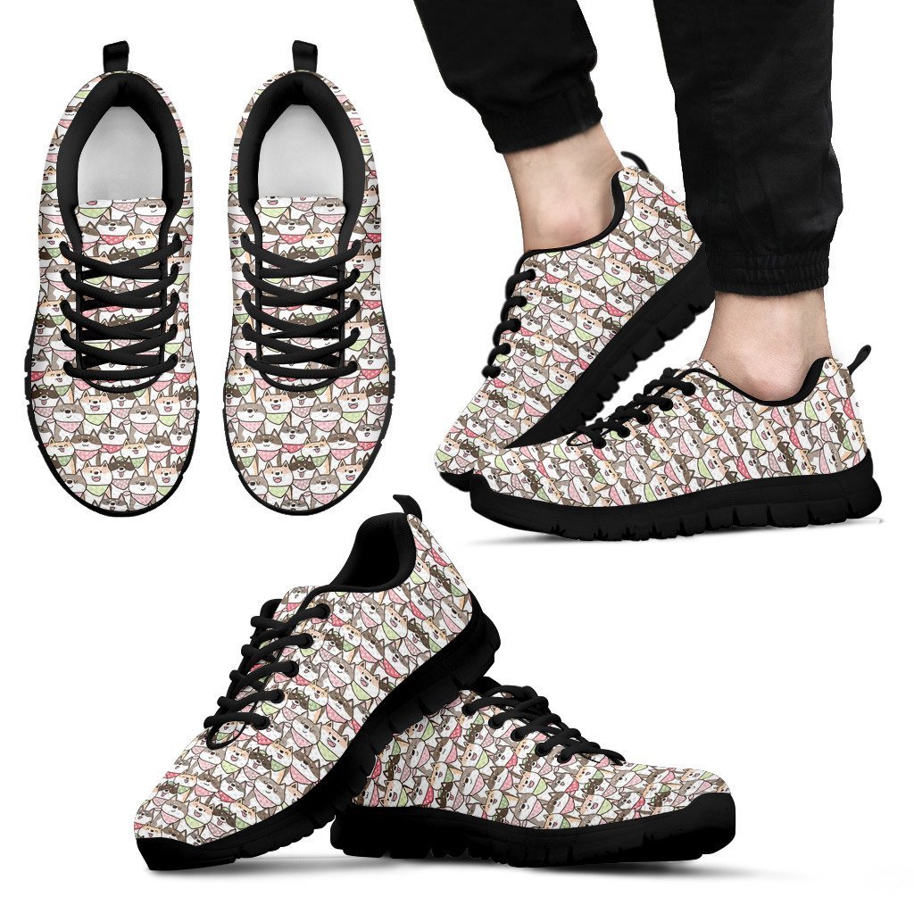 Shiba Inu Dog Puppy Print Pattern Black Sneaker Shoes For Men Women