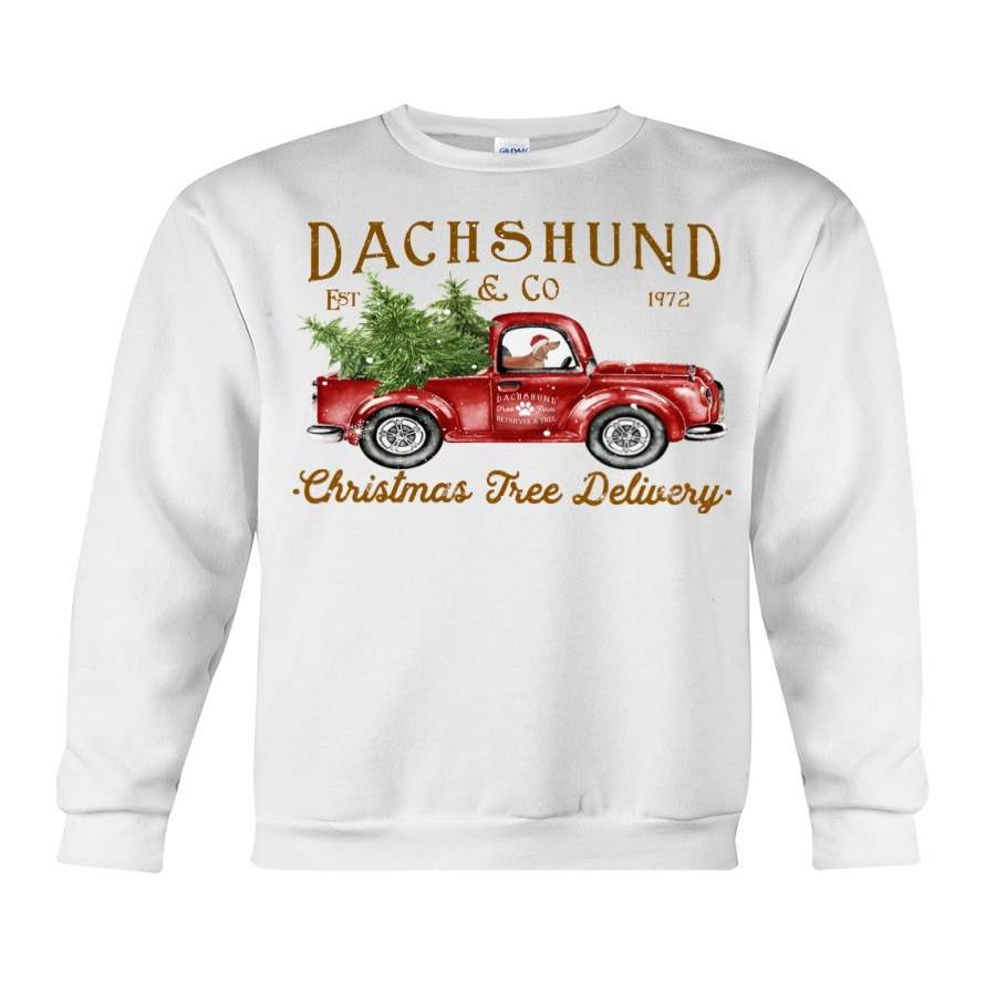 Wiener Puppy Drives Red Christmas Red Truck Sweatshirt