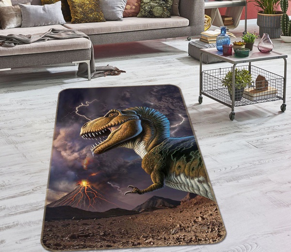 3D Dinosaur Storm Mountain Area Rug Home Decor