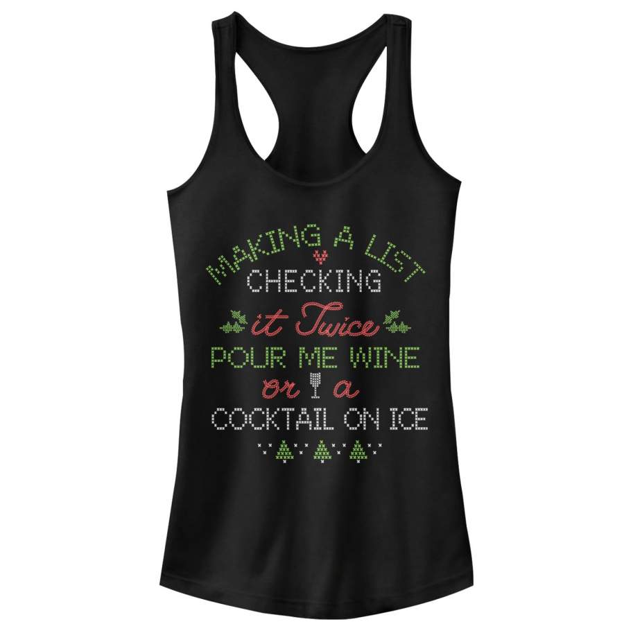 CHIN UP Junior’s Christmas Wine or Cocktail Racerback Tank Top