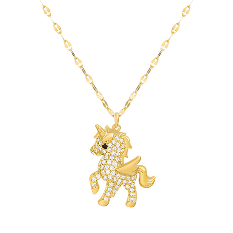 Cute Animal unicorn Pendant Necklace for Women Temperament Rhinestone Horse Gold Stainless Steel Chain Girl Party Jewelry Gift alx