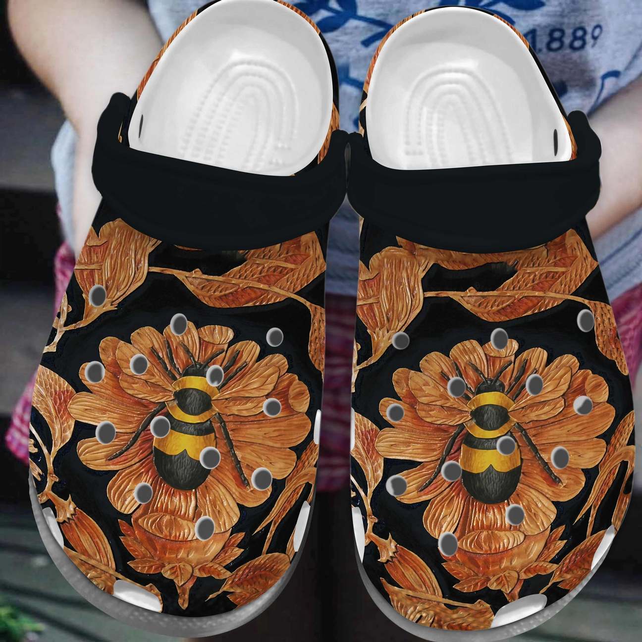 Bee Personalized Clog, Custom Name, Text, Color, Number Fashion Style For Women, Men, Kid, Print 3D Gold Black Honey Bee