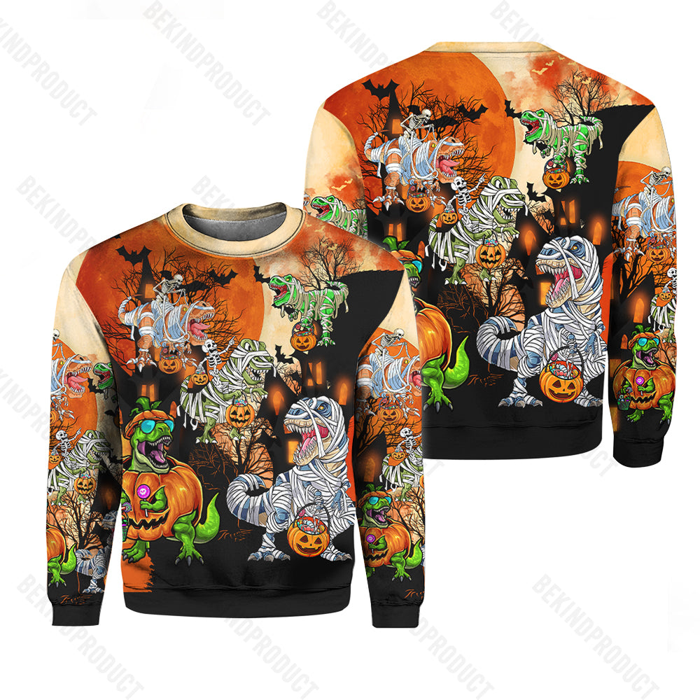 T Rex Dinosaur Happy Halloween Crewneck Sweatshirt All Over Print Sweatshirt For Women Sweatshirt For Men