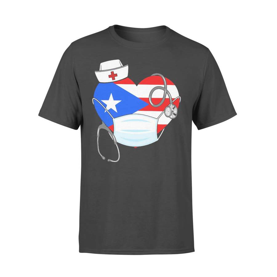 Puerto Rico Flag Heart Nurse Shirt