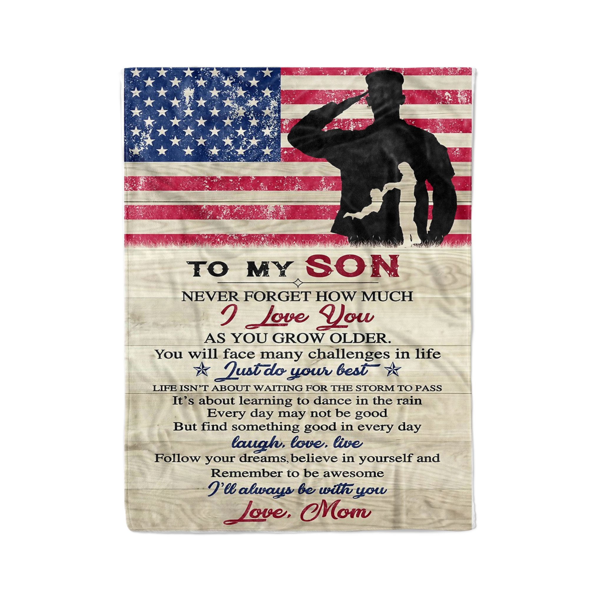 Fleece soldier Blanket mom to son never forget how much i love you