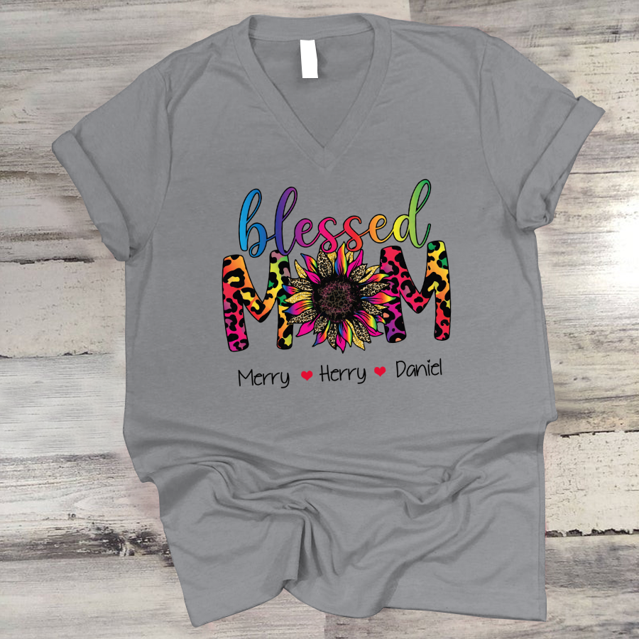 Personalized Mom Shirt, Blessed Mom With Kids, Mother’S Day Shirt, Mother’S Day Gift For Mom, Grandma, Mimi, Nana V-Neck