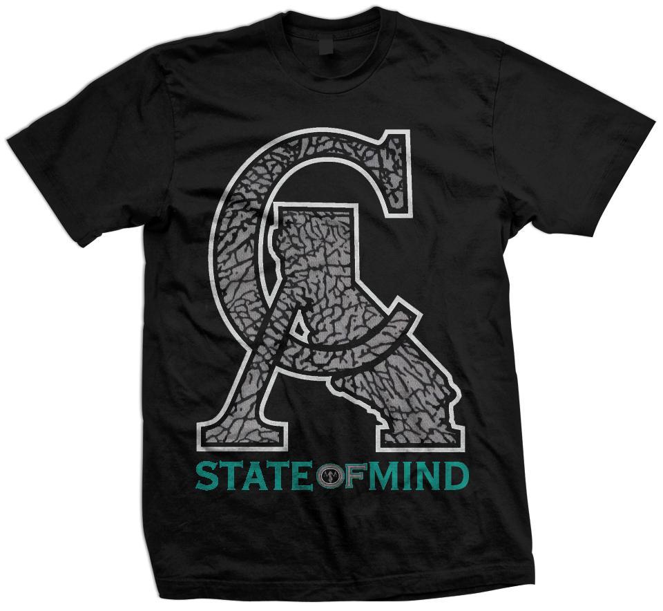 Ca Elephant Print – Aqua Blue/Grey/White On Black Tee