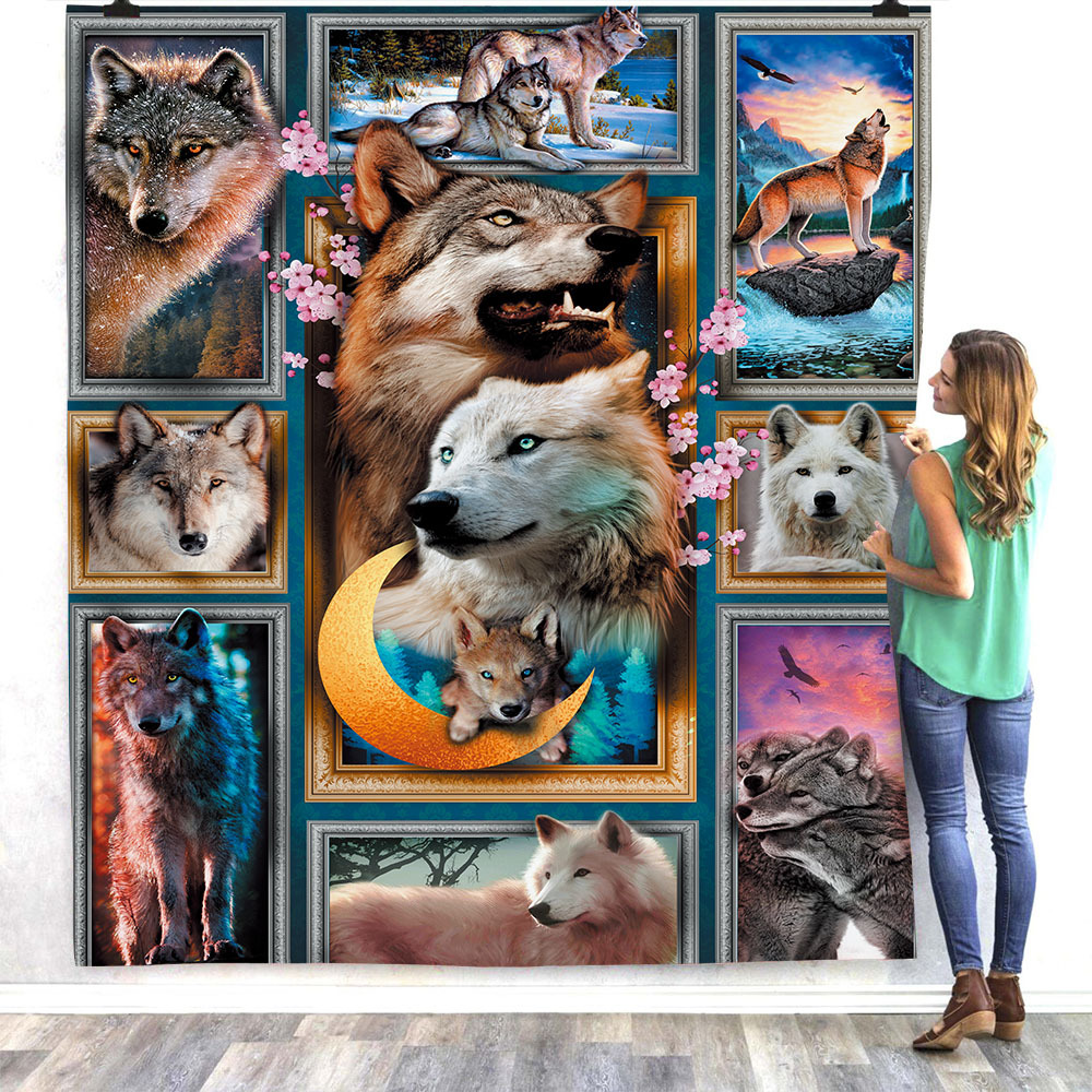 Wolf Fleece Blanket 3D full printed Wearable Blanket Adults/kids Fleece Blanket Suitable for Living Room/Bedroom Warm Blanket alx