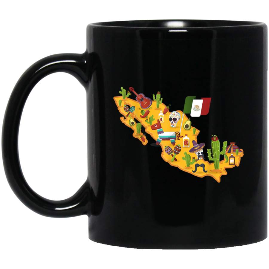 Viva Mexico Mexican Flag Map Black Mug