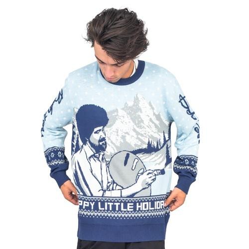 Bob Ross Happy Little Holidays Ugly Christmas Sweater 2021 For Women Men Couple Family Funny Cute Plus Size