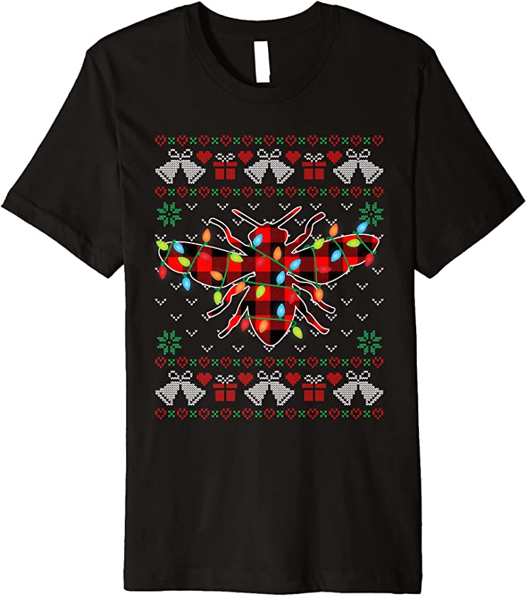 Bee Lover Funny Xmas Lights Ugly Christmas Sweater Premium T-Shirt