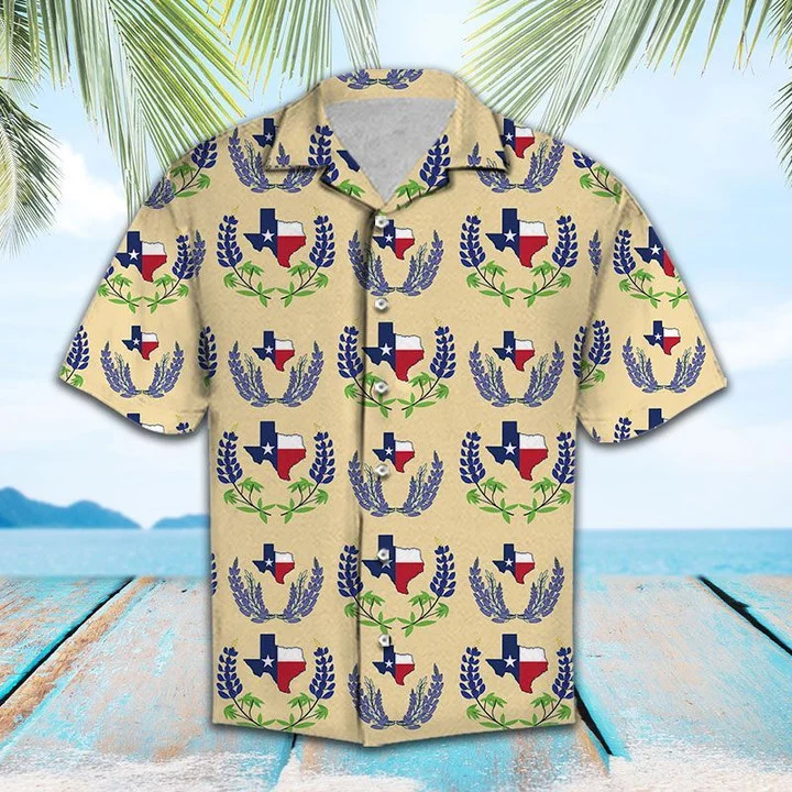 Amazing Map And Flag Of Texas Bluebonnet Pattern Hawaii Shirt Ha108883