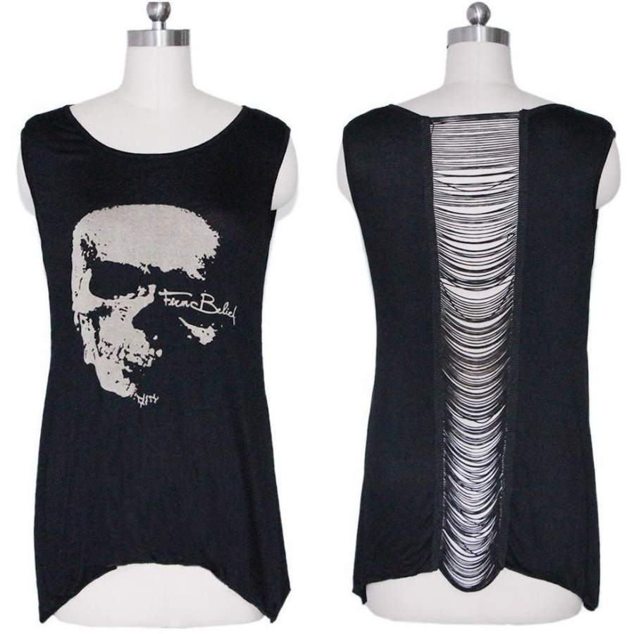 Vintage Gothic Skull Backless Sleeveless Shirt