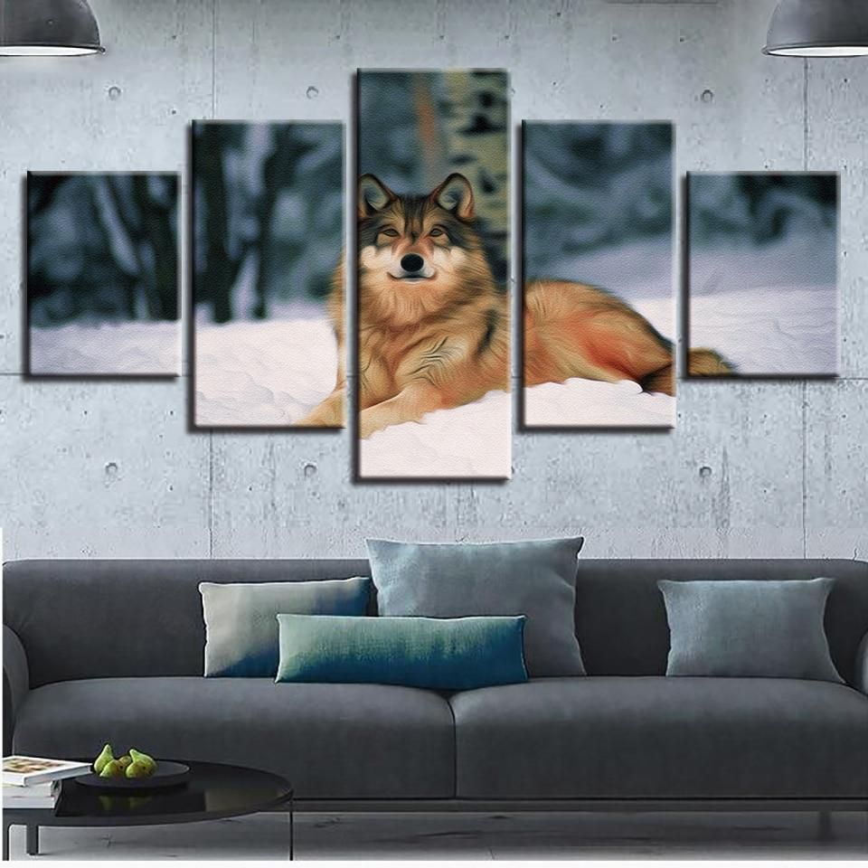 Wolf 31 Animal 5 Panel Canvas Art Wall Decor