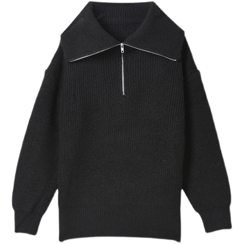 Women’s Sweaters 2022 Autumn Winter Long Sleeve Top Loose Knitted Turtleneck Zipper Solid Pullover Women Oversized Sweater alx