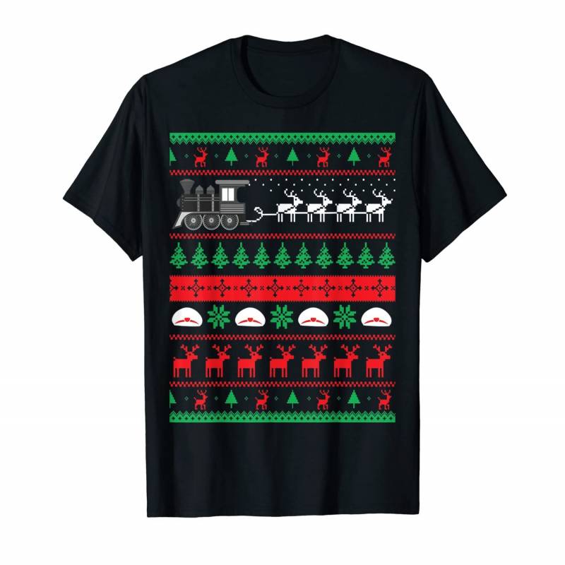 Train Conductor Locomotive Pulled By Reindeer Ugly Christmas T-shirt