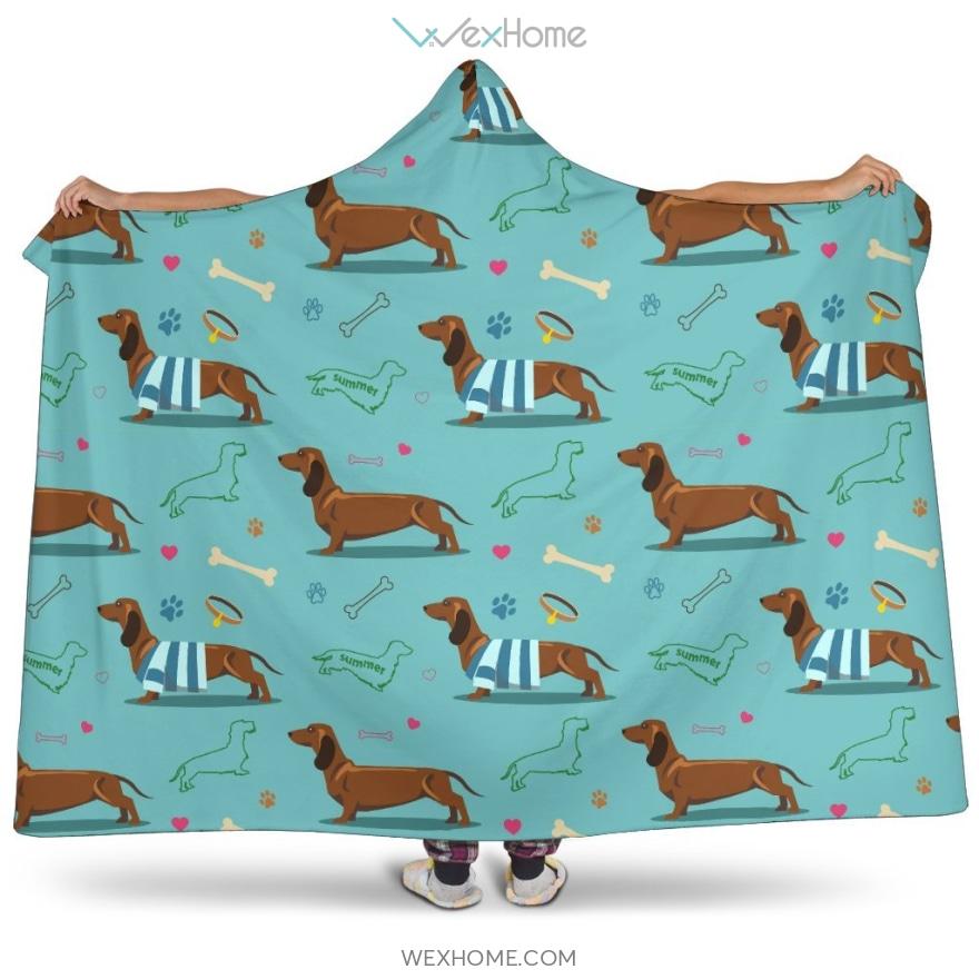 Dachshund Decorative Background Hooded Blanket