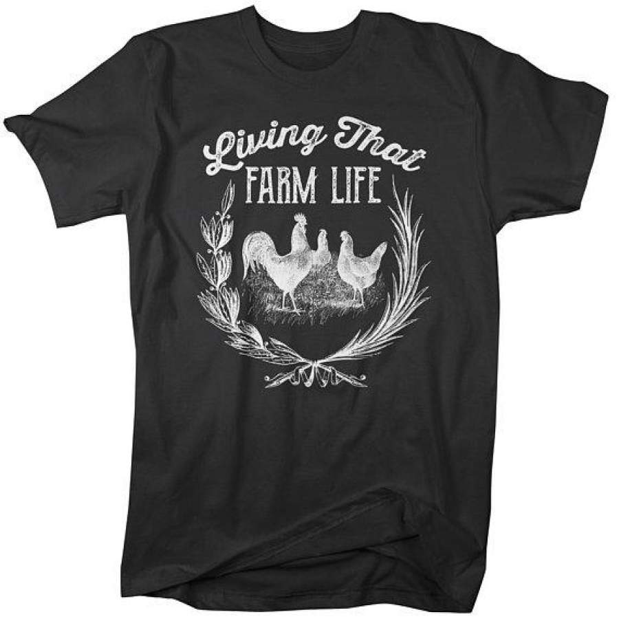 Men’s Vintage Farm T-Shirt Living That Life Farming Chicken Shirt Chickens Tee