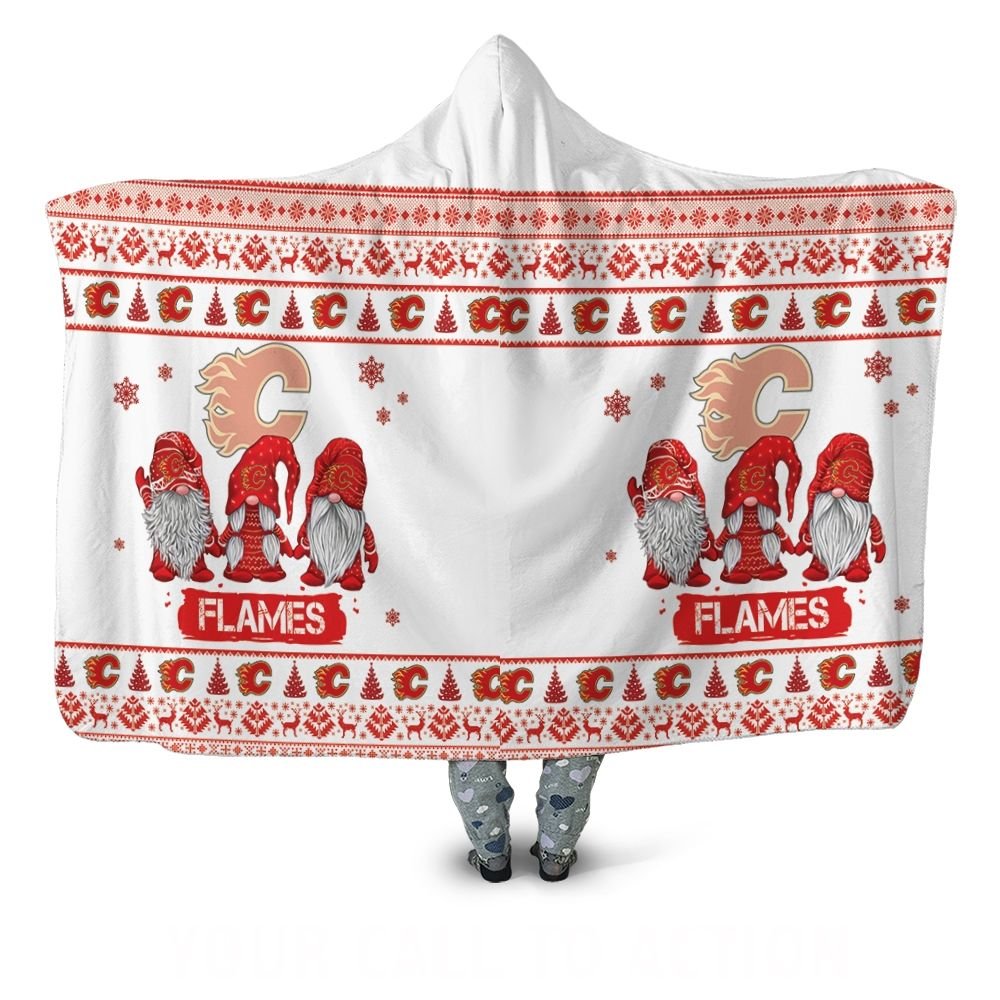 Christmas Gnomes Calgary Flames Ugly Sweatshirt Christmas 3D Hooded Blanket