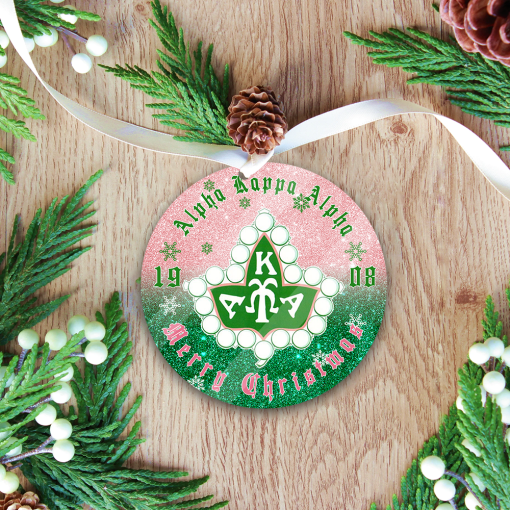 Alpha Kappa Alpha 1908 Pink And Green Half-Half Glitter Aka Decorative Christmas Ornament Combo