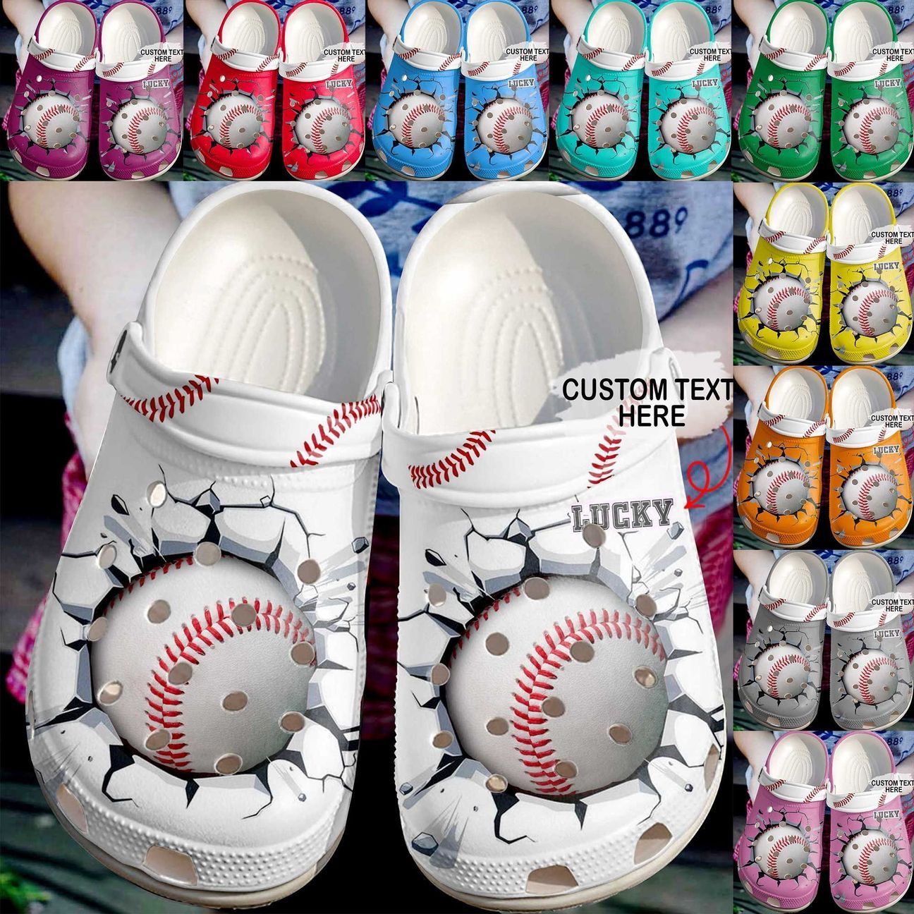 Baseball Personalized Clog, Custom Name, Text Baseball Crack, Fashion Style For Women, Men, Kid, Print 3D