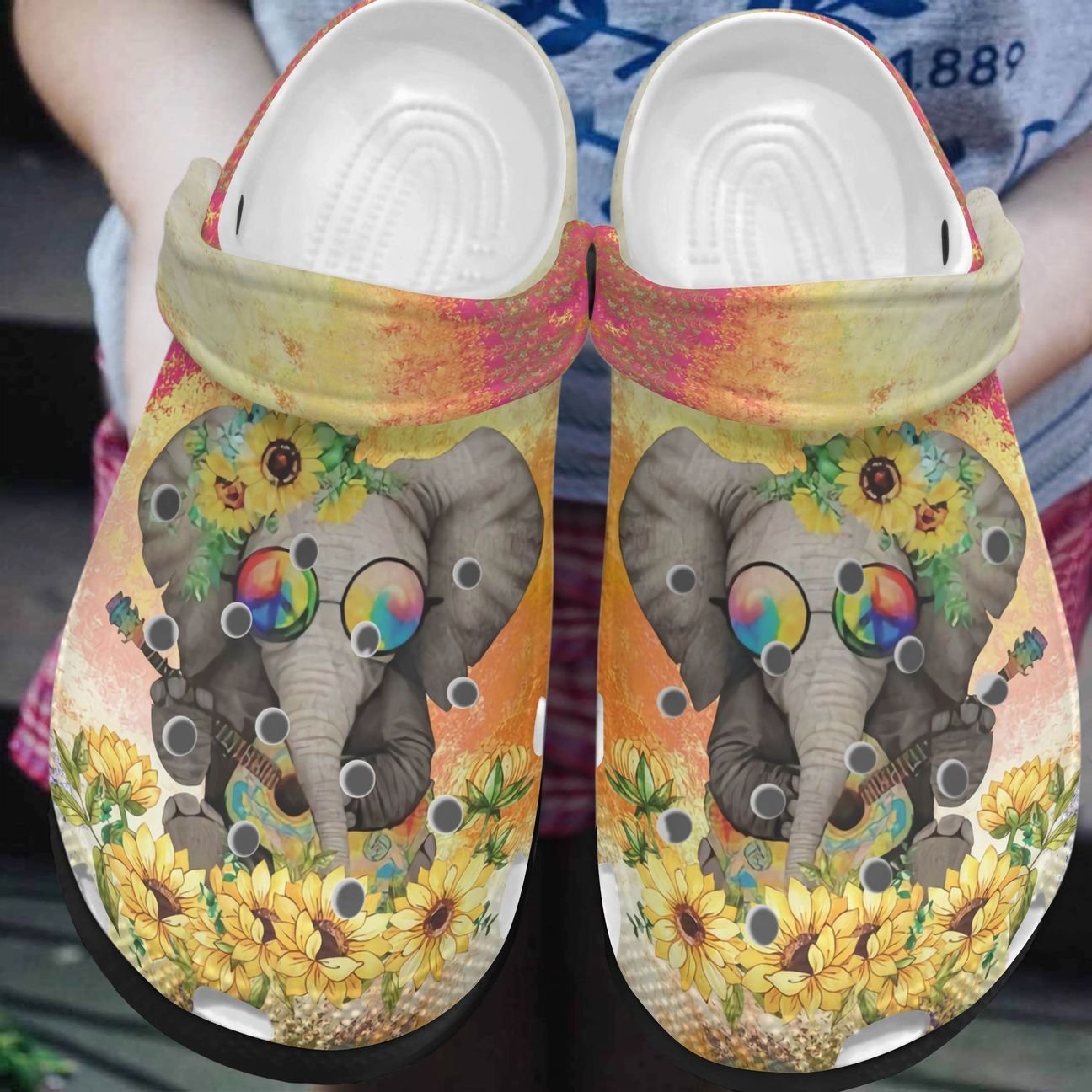 Hippie Personalized Clog, Custom Name, Text, Color, Number Fashion Style For Women, Men, Kid, Print 3D Hippie Elephant