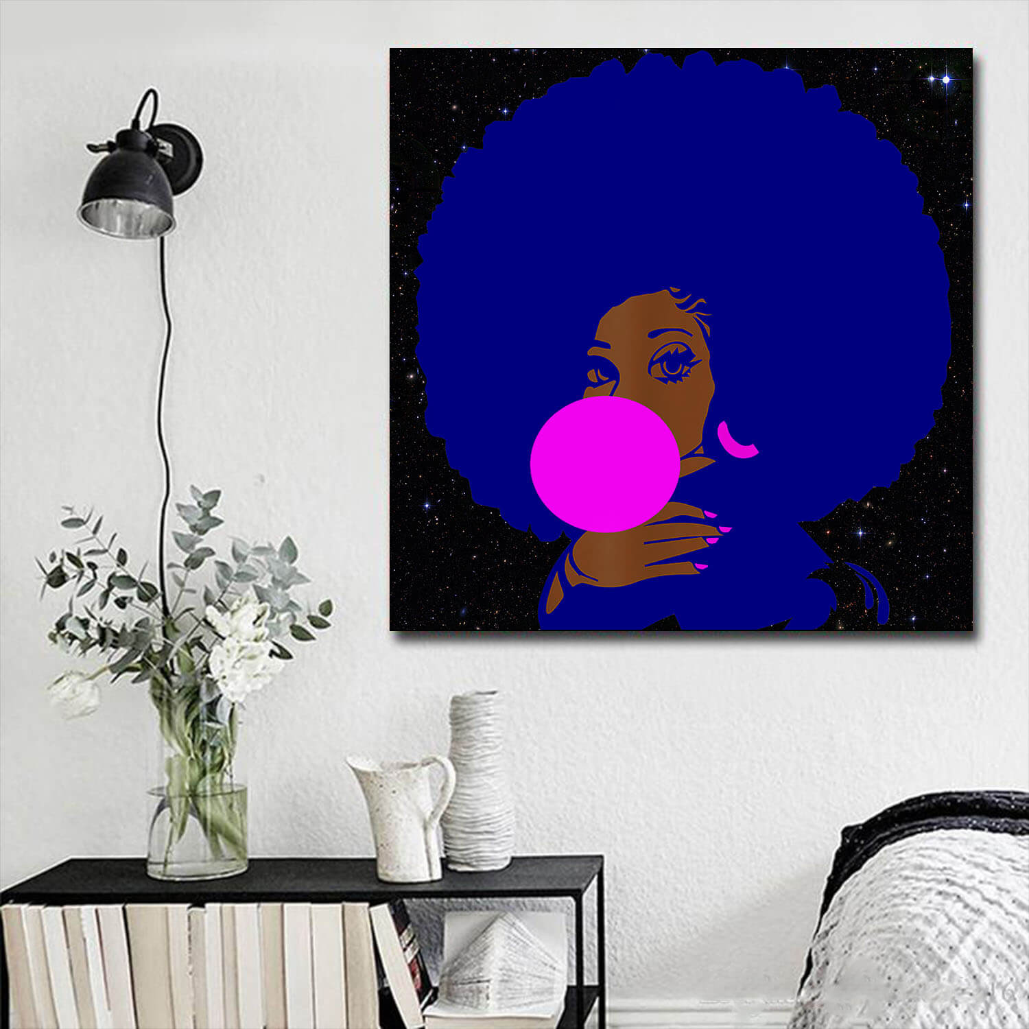 African American Abstract Canvas Art Melanin Poppin Black Woman Big Afro Hair Afrocentric Living Room Decor WBG5477