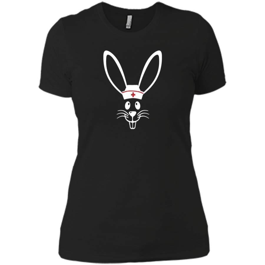 Bunny Face Scrub Hat Cute Easter Day Nurse T-Shirt RN Gift Next Level Ladies Boyfriend Tee