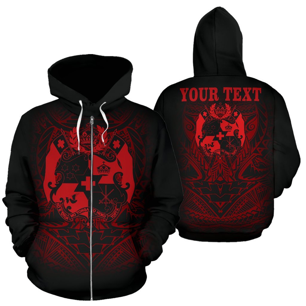 Tonga Polynesian All Over Custom Personalised Zip-Up Hoodie – Red Tribal Pattern – BN12