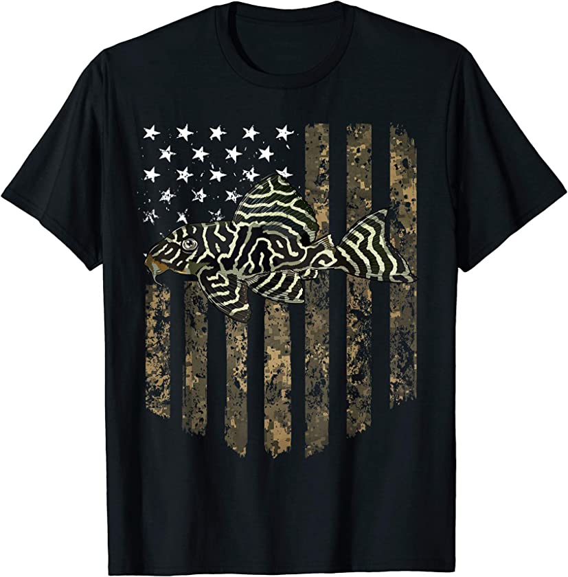 Camo American Flag Tiger Plecos 4th Of July Aquarium Fish T-Shirt