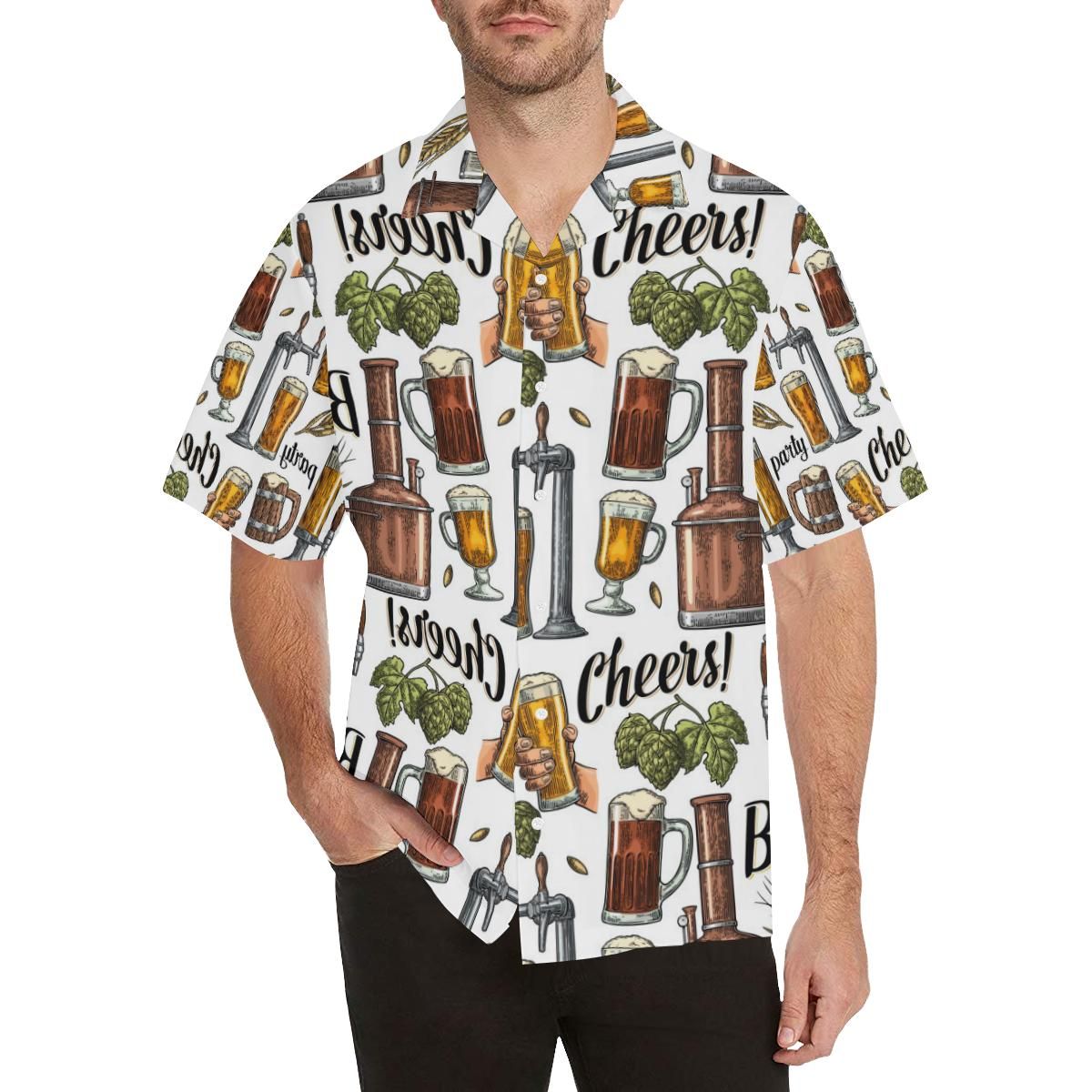 Beer Cheer Pattern Men’s All Over Print Hawaiian Shirt