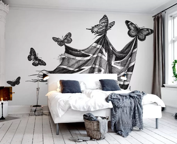 3D Black British Flag Blanket Butterfly Wall Mural Wallpaper 393