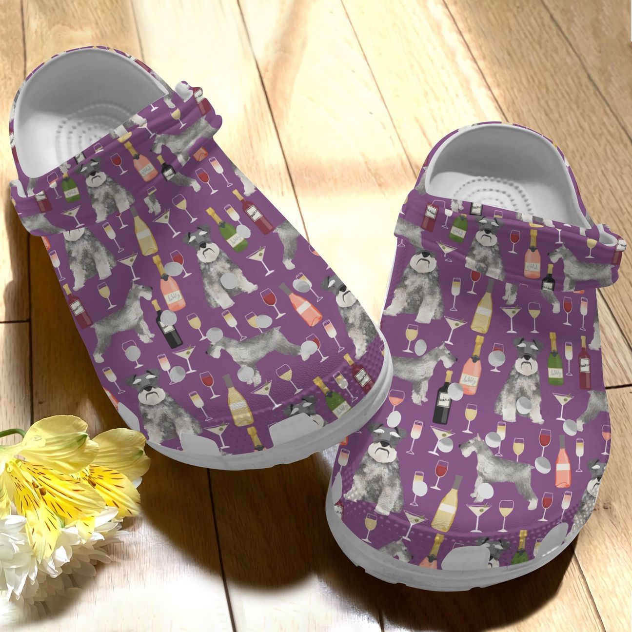 Schnauzer Personalize Clog, Custom Name, Text, Fashion Style For Women, Men, Kid, Print 3D Schnauzer & Wine