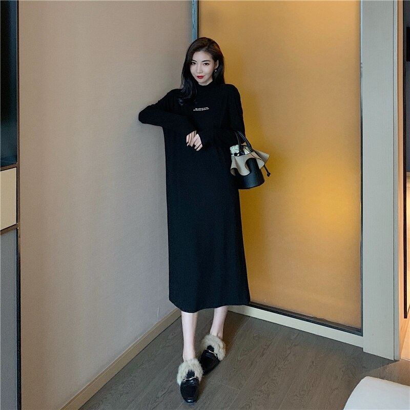 Women Maxi Dress Winter Fashion 2019 Harajuku Casual Print T-shirt Dress Loose Long Dresses Plus Size alx