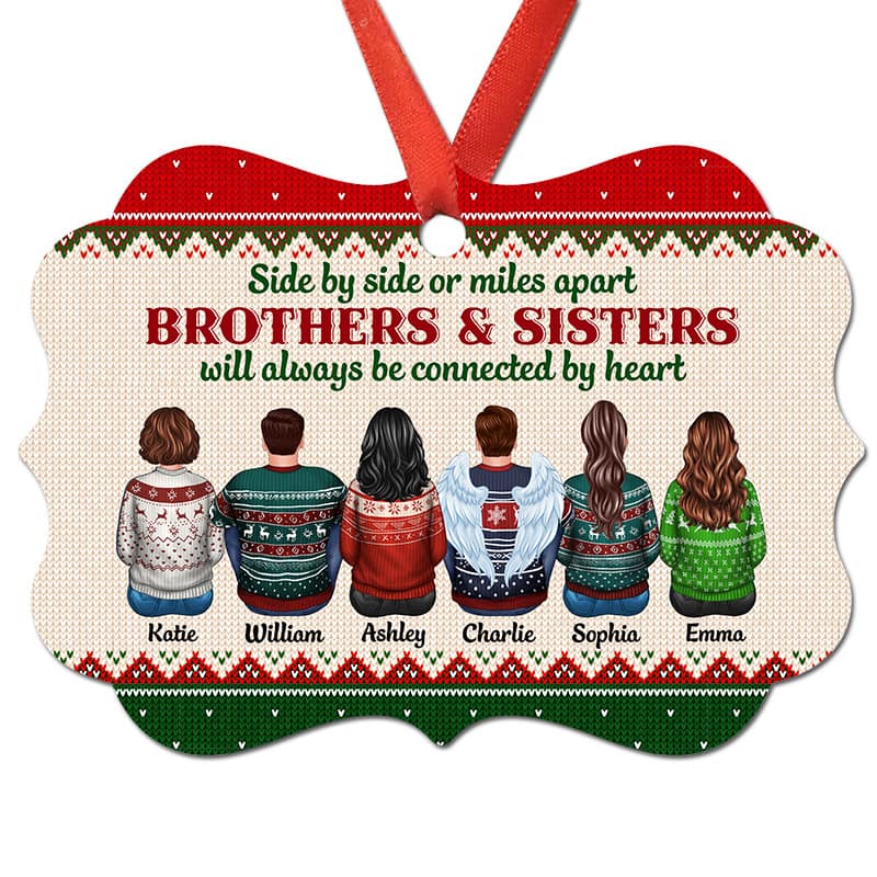 Brothers Sisters Siblings Besties Side By Side Ugly Sweater Pattern Personalized Christmas Ornament