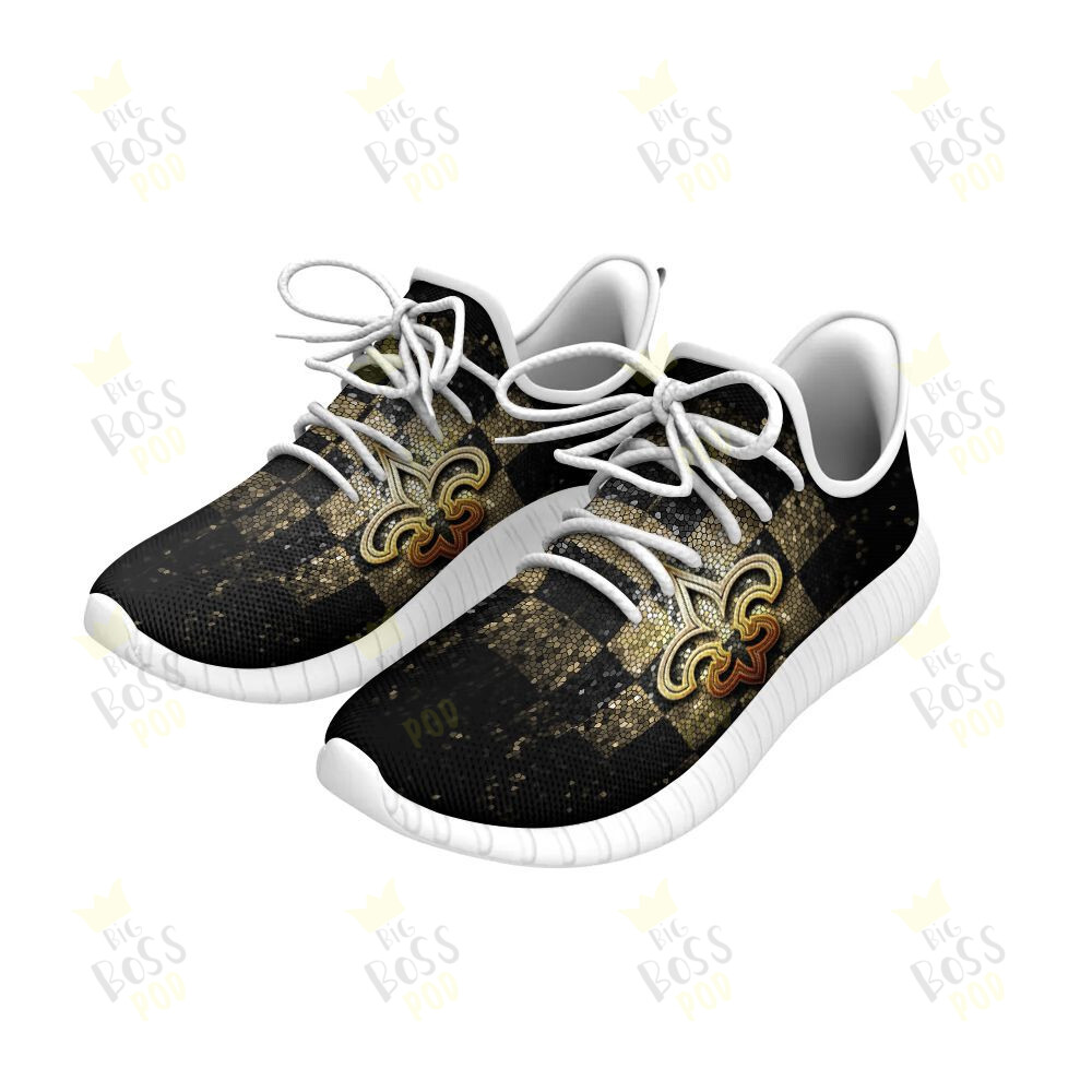 New Orleans Saints Metal Gold White Black Caro Grunge Gift For Saints Fans Sport Running Sneakers Shoes