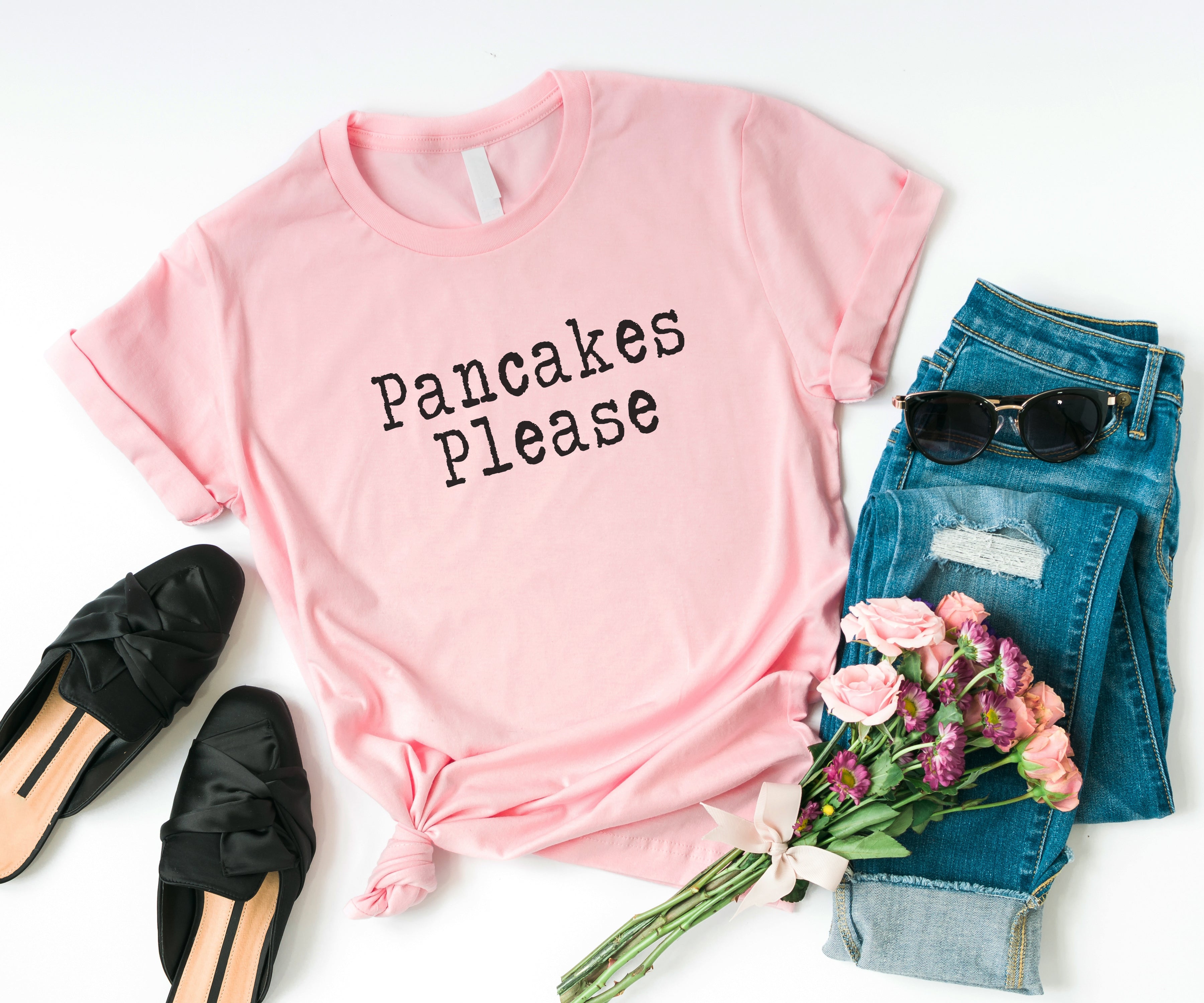 Pancakes Please Funny Tshirt Womens Graphic Tee Women Cute Shirt With Saying Teens Clothing Foodie Gifts For Women