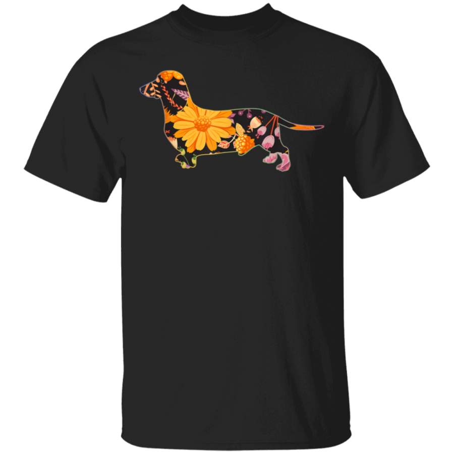 Floral Flower Vintage Retro Miniature Dachshund Lover TShirt