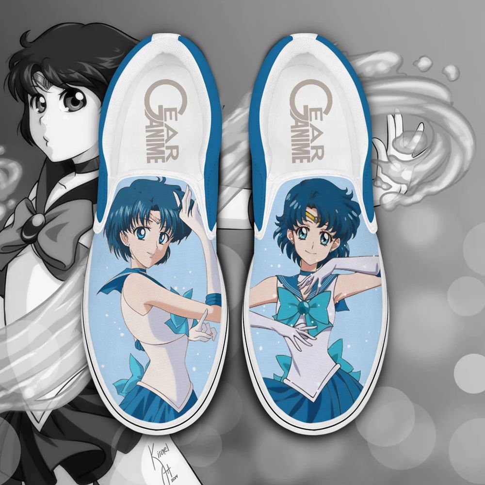 Sailor Mercury Slip On Sneakers Anime Sailor Moon Custom Shoes Unisex Men Women