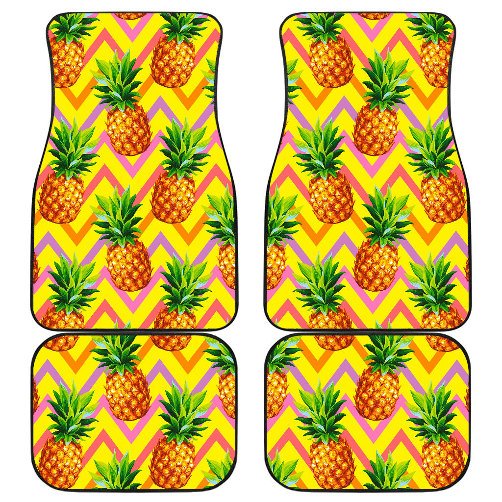 Pastel Zig Zag Pineapple Pattern Print Front And Back Car Floor Mats, Front Car Mat