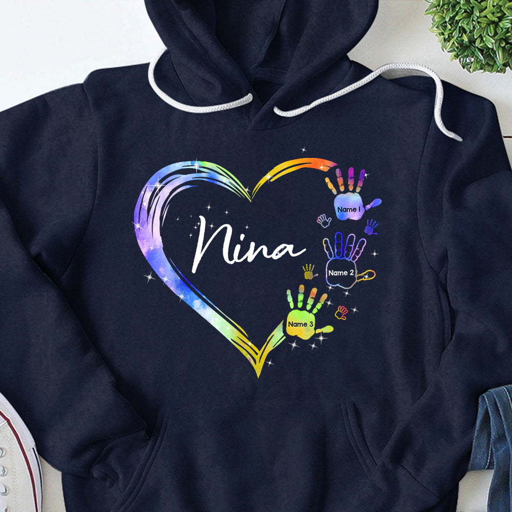 Personalized Grandkids Handprints Heart Shirts For Nina