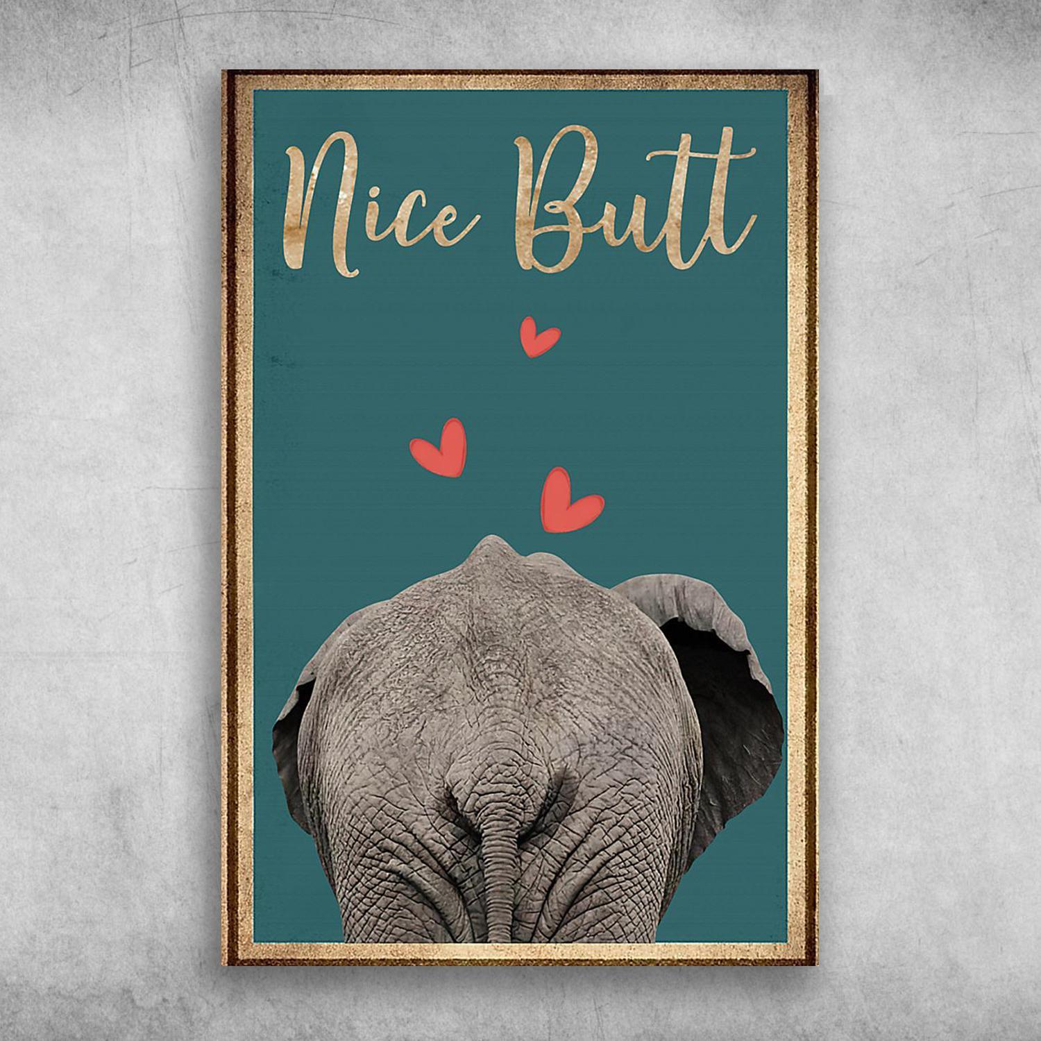 Nice Butt Elephant And Heart Poster Print Wall Art Canvas Bathroom Wall Decor