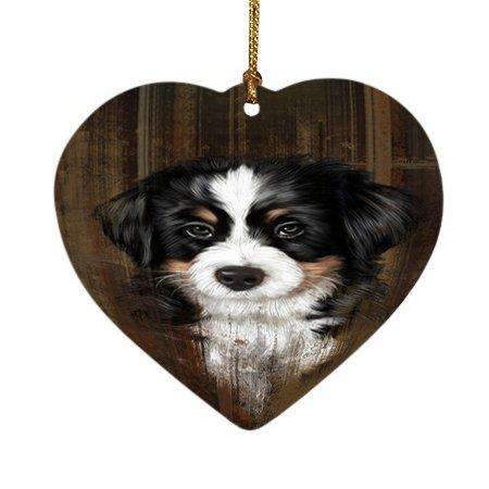 Rustic Bernese Mountain Puppy Heart Christmas Ornament Hpor48204